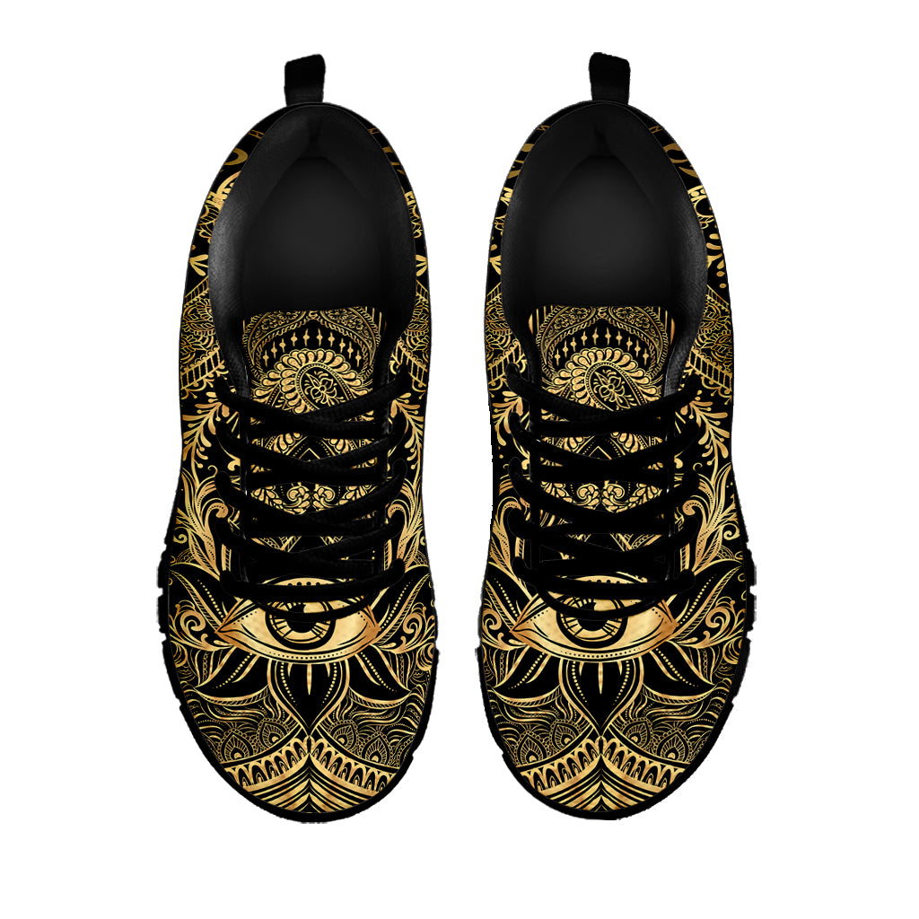 Gold Hamsa Hand Print Black Sneakers