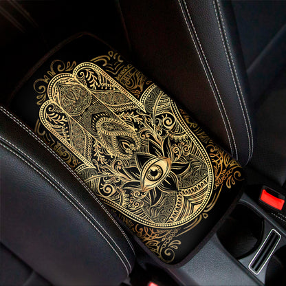 Gold Hamsa Hand Print Car Center Console Cover