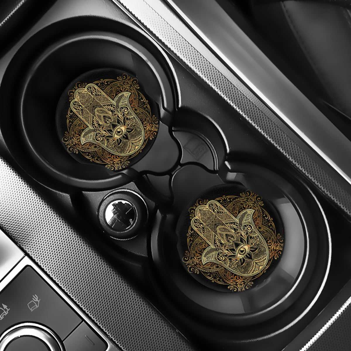 Gold Hamsa Hand Print Car Coasters