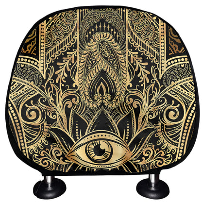 Gold Hamsa Hand Print Car Headrest Covers