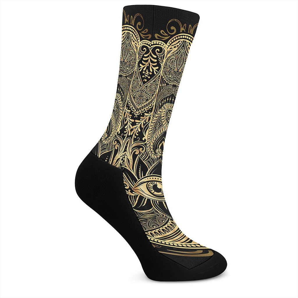 Gold Hamsa Hand Print Crew Socks