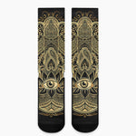 Gold Hamsa Hand Print Crew Socks