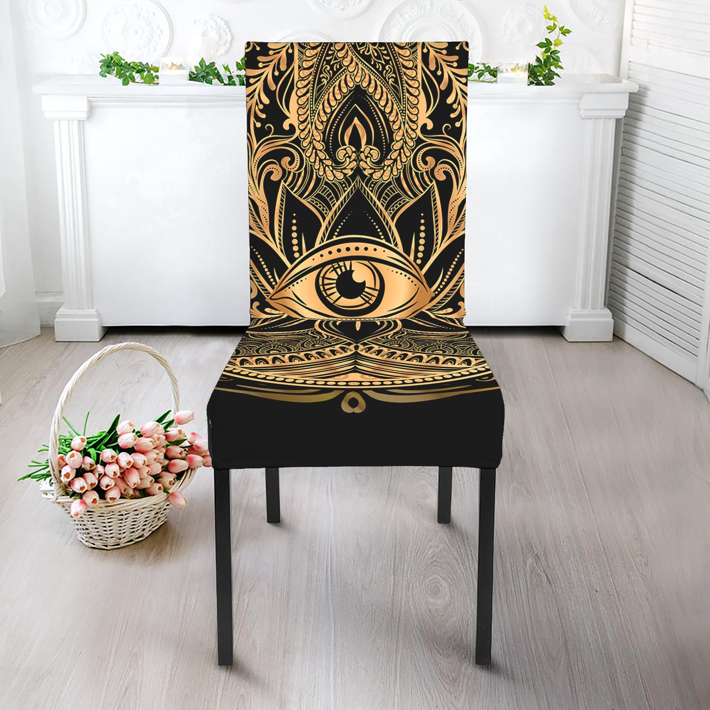 Gold Hamsa Hand Print Dining Chair Slipcover