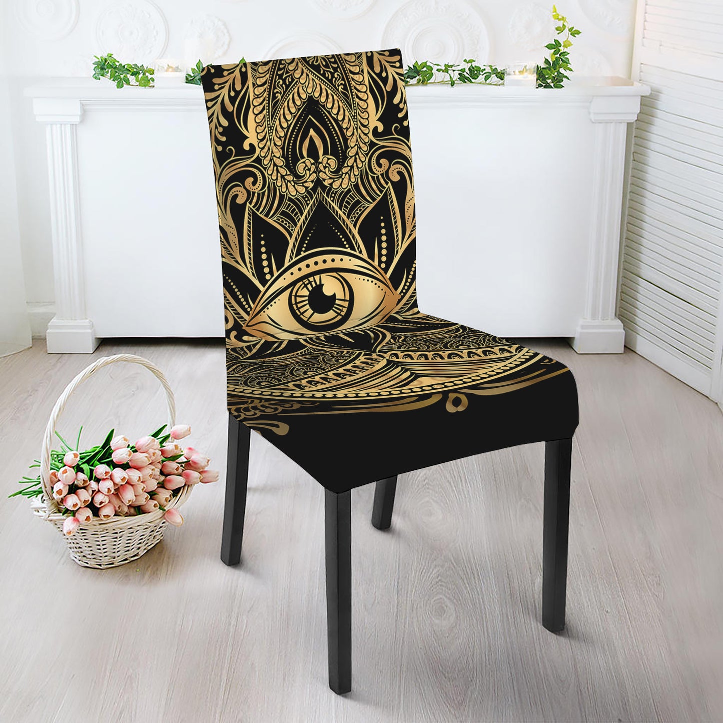 Gold Hamsa Hand Print Dining Chair Slipcover