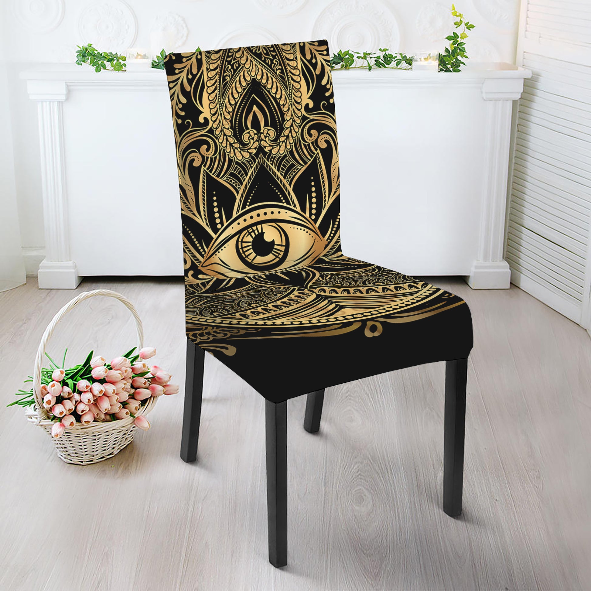Gold Hamsa Hand Print Dining Chair Slipcover