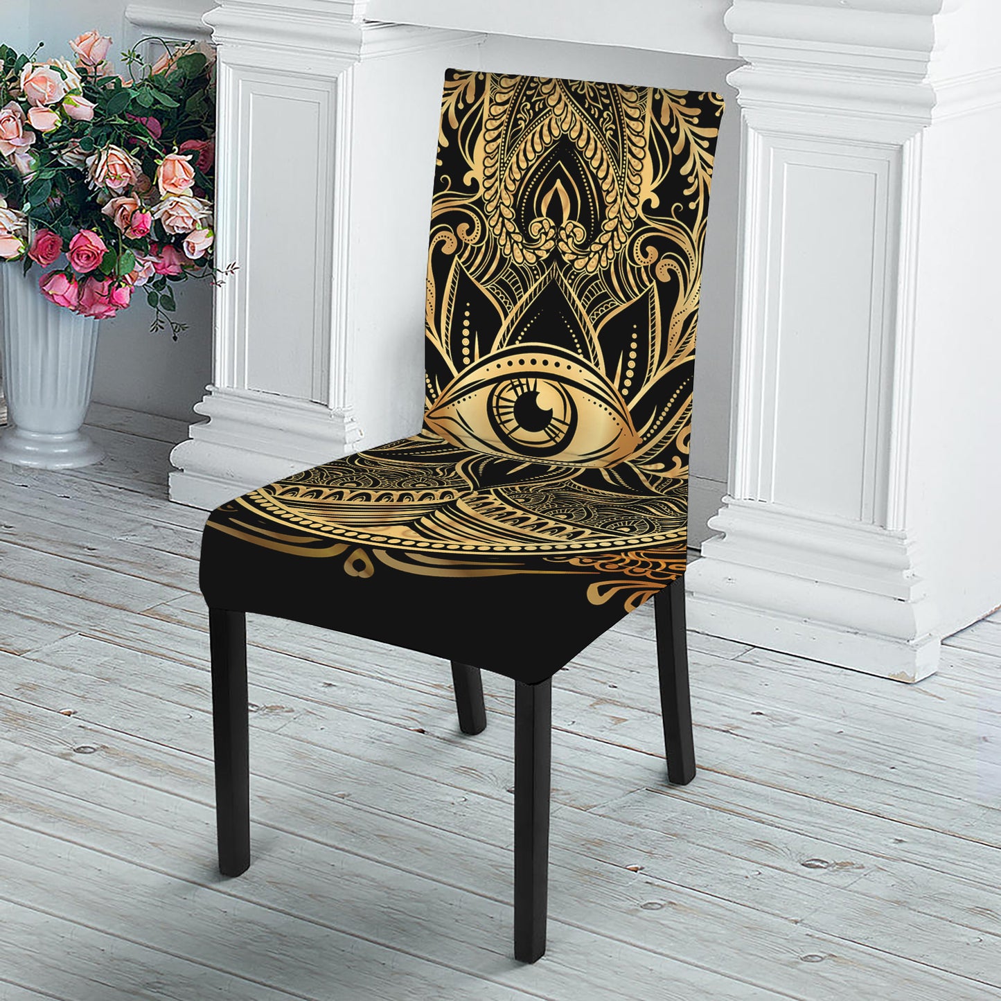 Gold Hamsa Hand Print Dining Chair Slipcover