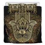 Gold Hamsa Hand Print Duvet Cover Bedding Set