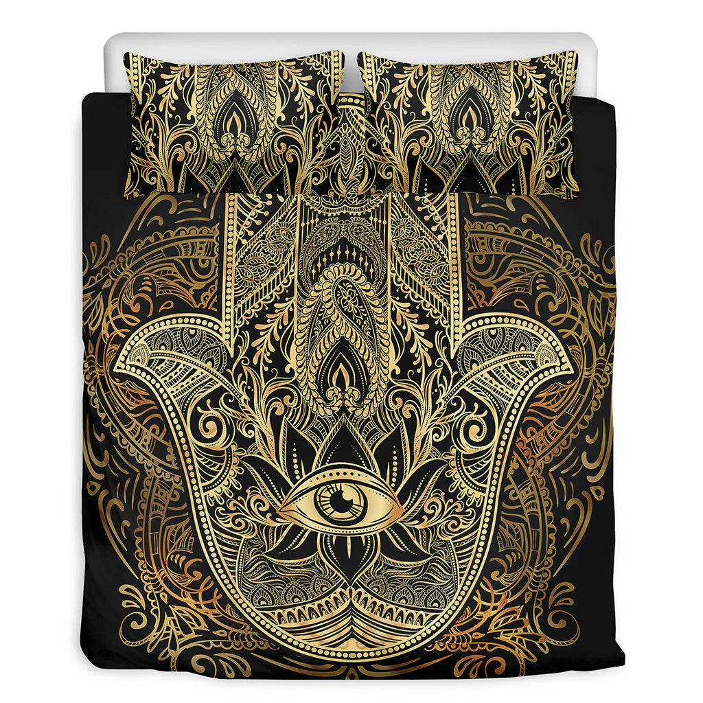 Gold Hamsa Hand Print Duvet Cover Bedding Set