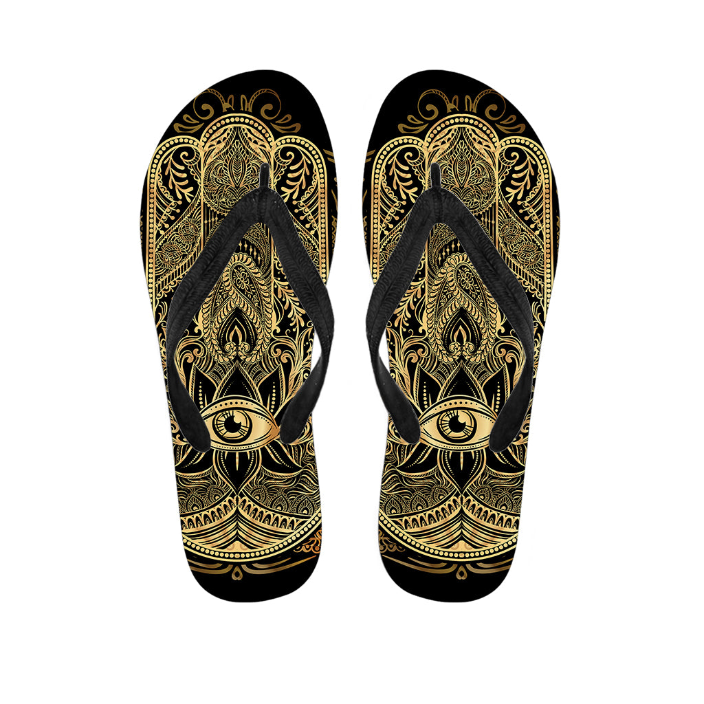 Gold Hamsa Hand Print Flip Flops