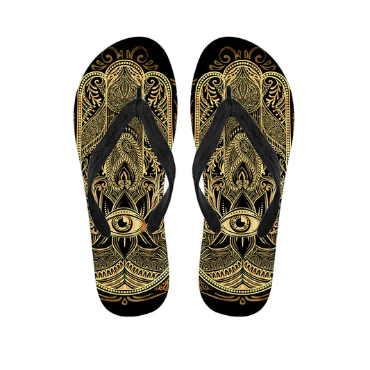 Gold Hamsa Hand Print Flip Flops