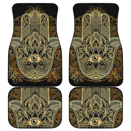 Gold Hamsa Hand Print Front and Back Car Floor Mats