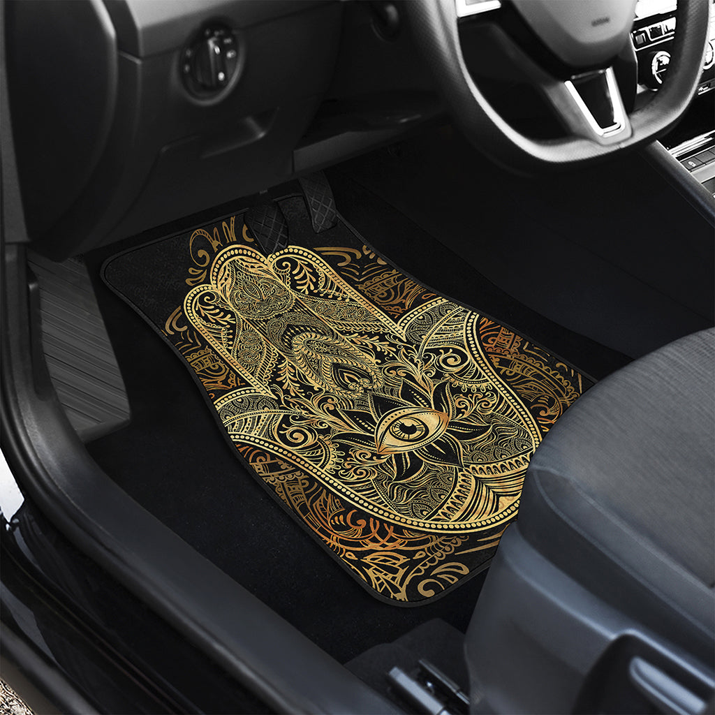 Gold Hamsa Hand Print Front and Back Car Floor Mats