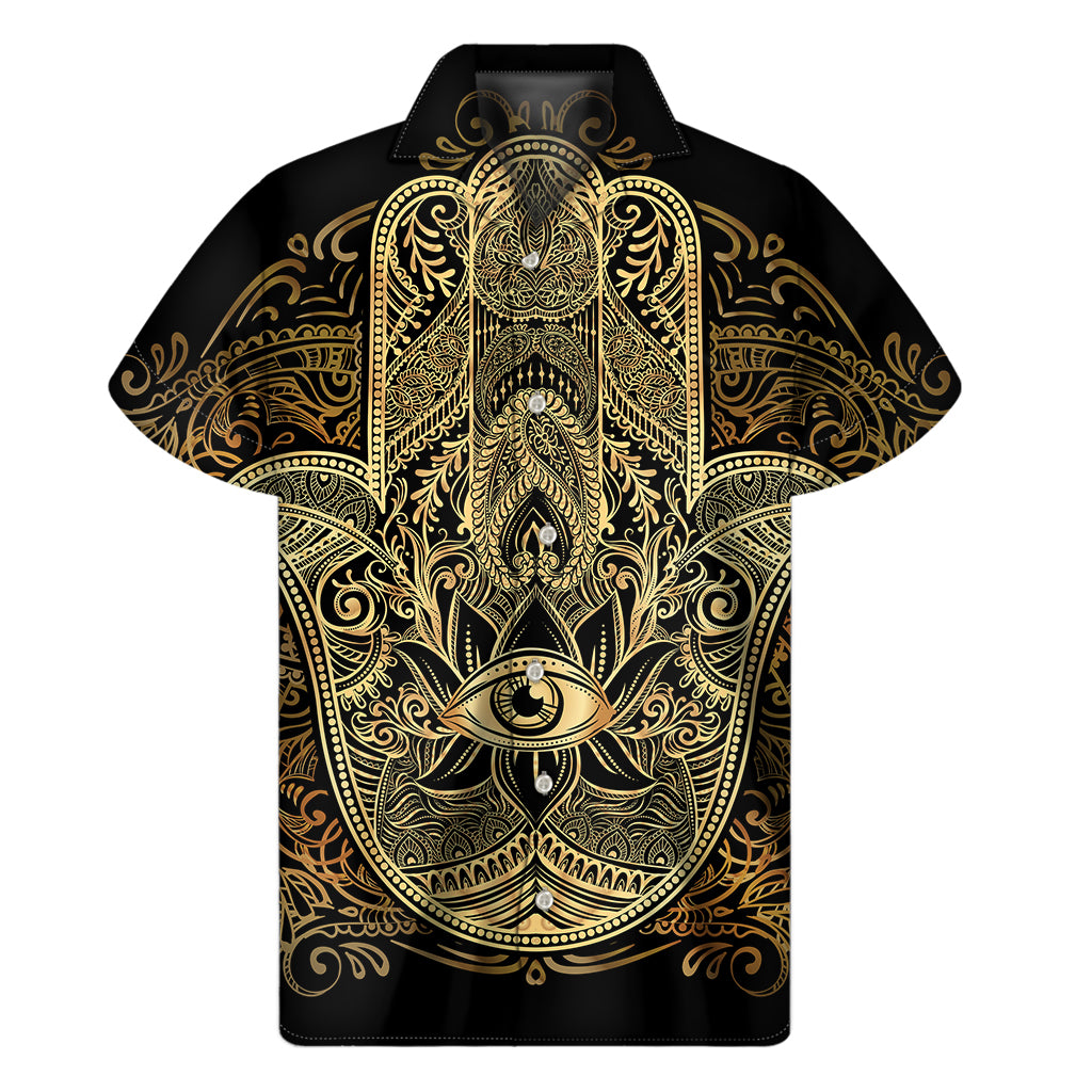 Gold Hamsa Hand Print Men's Short Sleeve Shirt