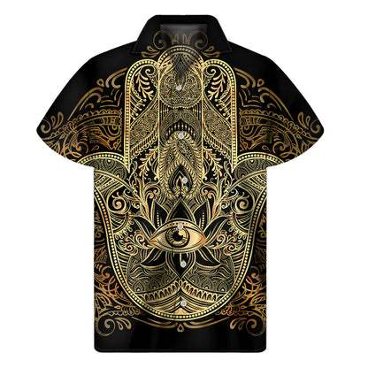 Gold Hamsa Hand Print Men's Short Sleeve Shirt