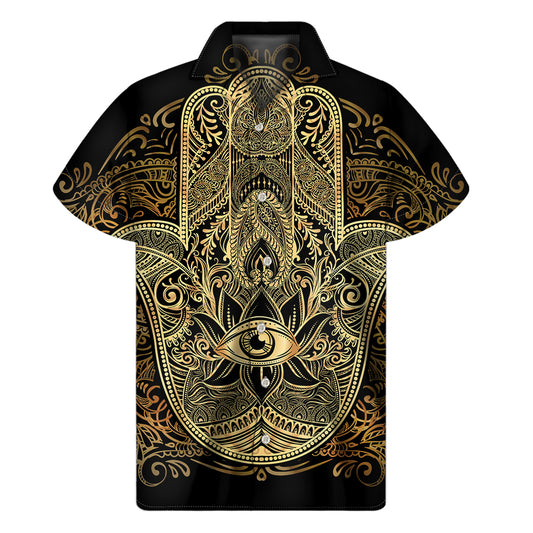 Gold Hamsa Hand Print Men's Short Sleeve Shirt