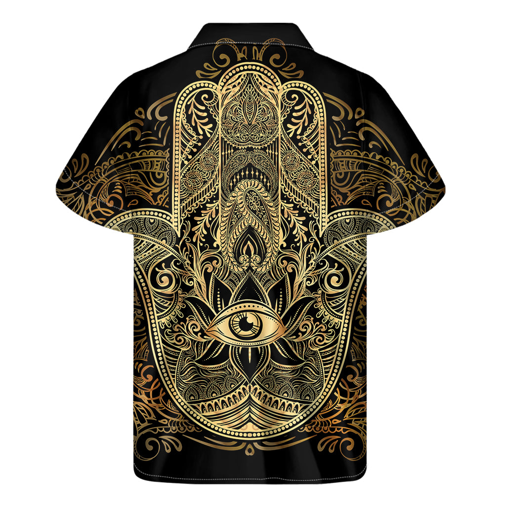Gold Hamsa Hand Print Men's Short Sleeve Shirt