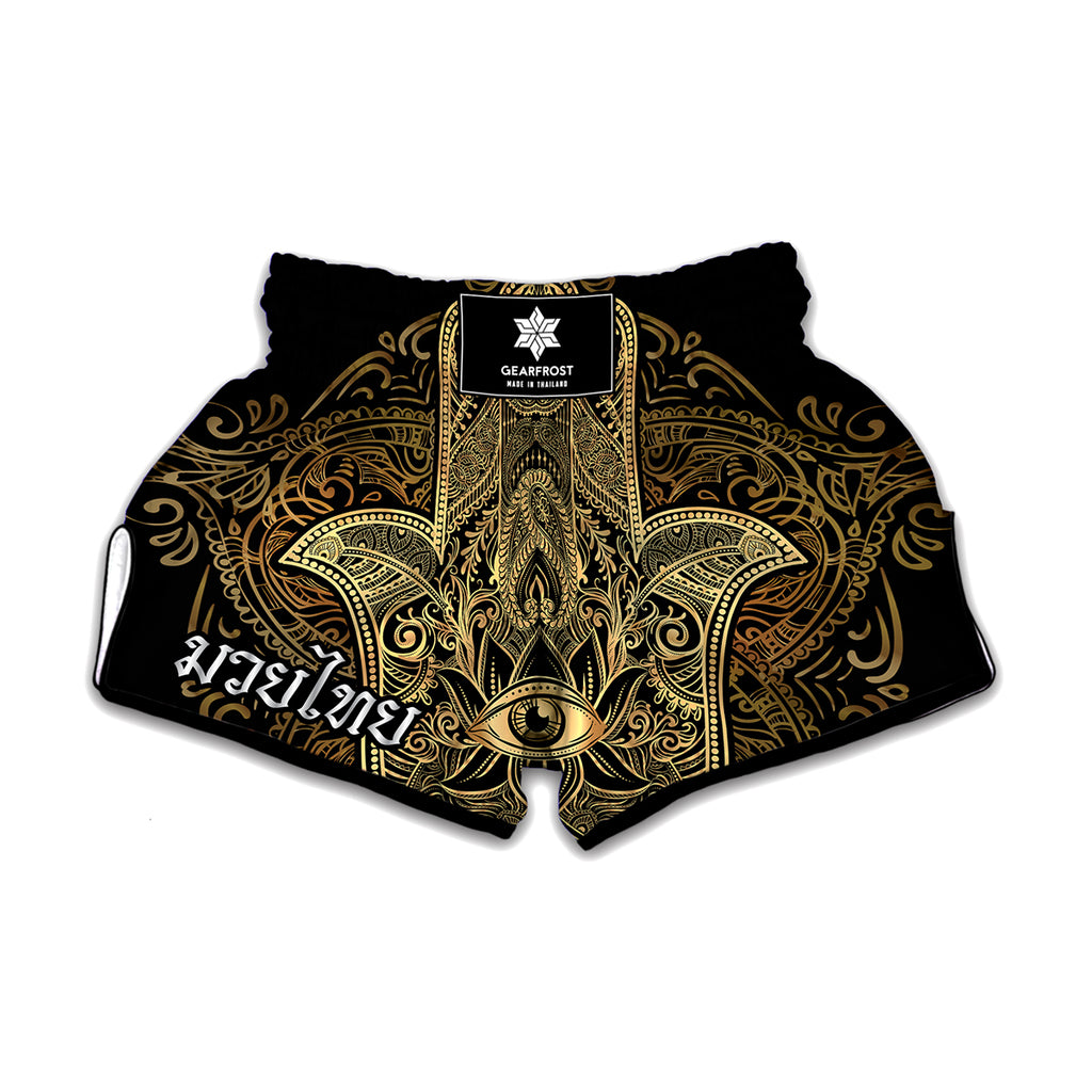 Gold Hamsa Hand Print Muay Thai Boxing Shorts