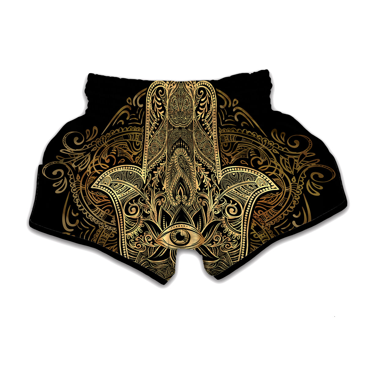 Gold Hamsa Hand Print Muay Thai Boxing Shorts