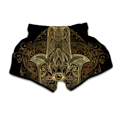 Gold Hamsa Hand Print Muay Thai Boxing Shorts