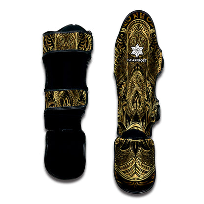 Gold Hamsa Hand Print Muay Thai Shin Guard