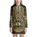 Gold Hamsa Hand Print Pullover Hoodie Dress
