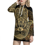 Gold Hamsa Hand Print Pullover Hoodie Dress
