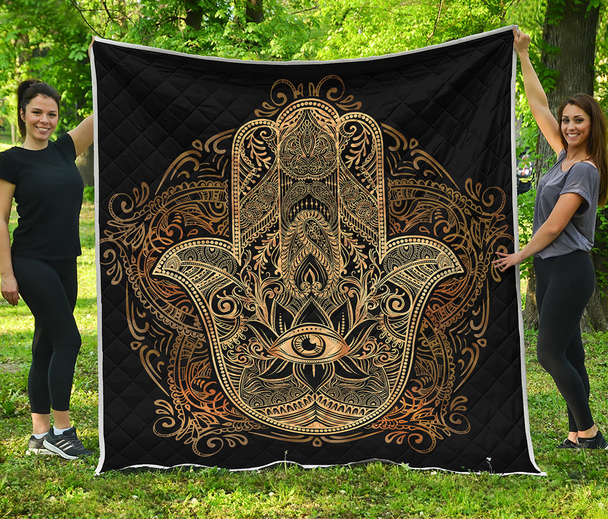 Gold Hamsa Hand Print Quilt