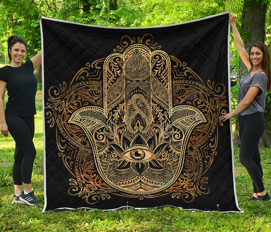 Gold Hamsa Hand Print Quilt