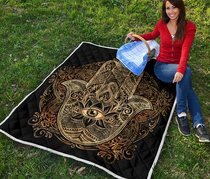 Gold Hamsa Hand Print Quilt