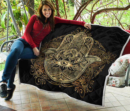 Gold Hamsa Hand Print Quilt