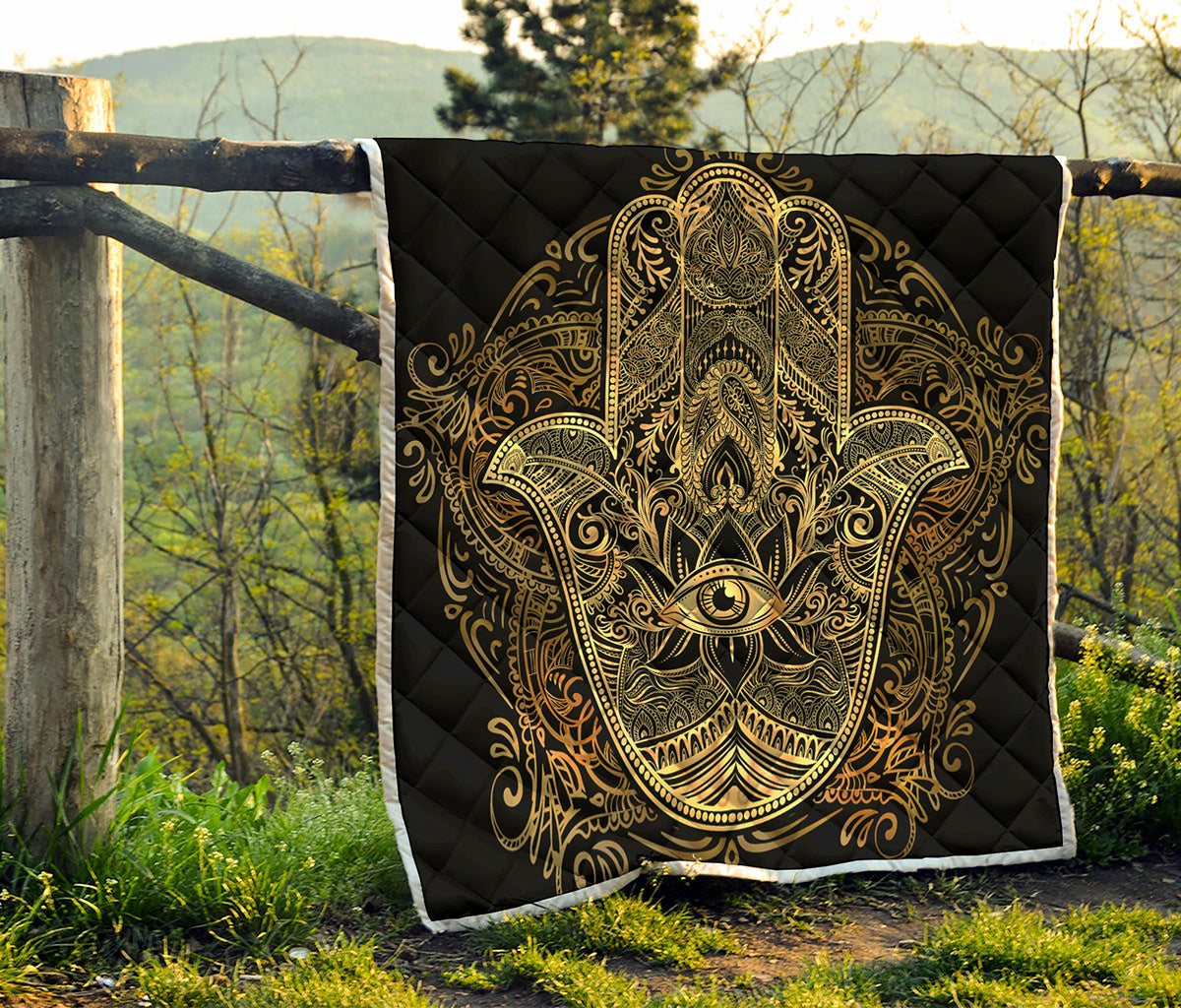 Gold Hamsa Hand Print Quilt