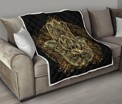 Gold Hamsa Hand Print Quilt