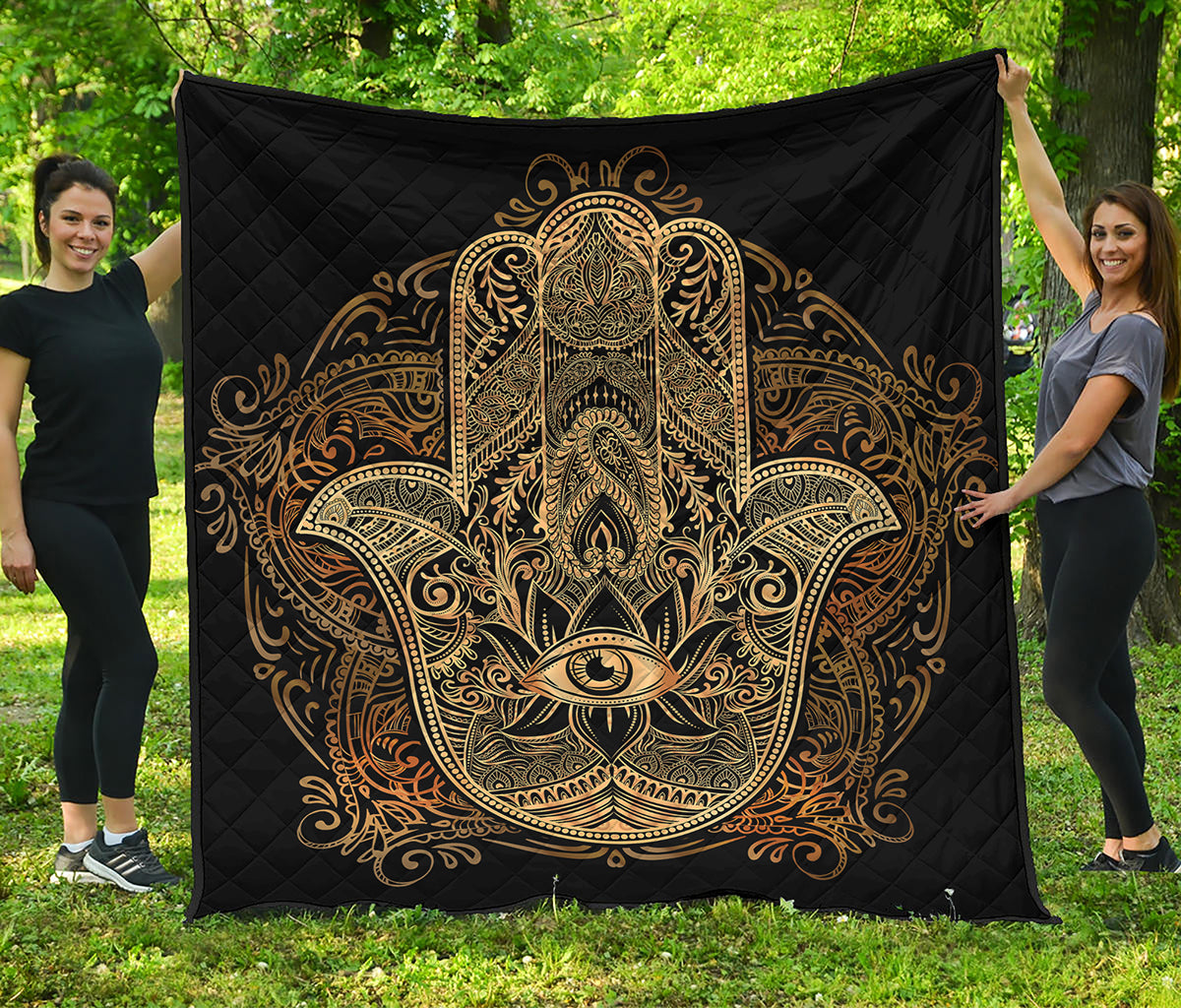Gold Hamsa Hand Print Quilt