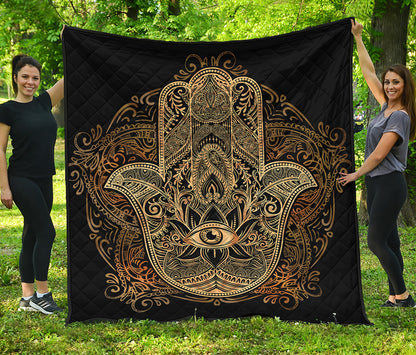 Gold Hamsa Hand Print Quilt