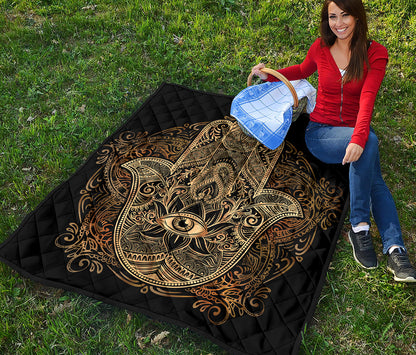 Gold Hamsa Hand Print Quilt