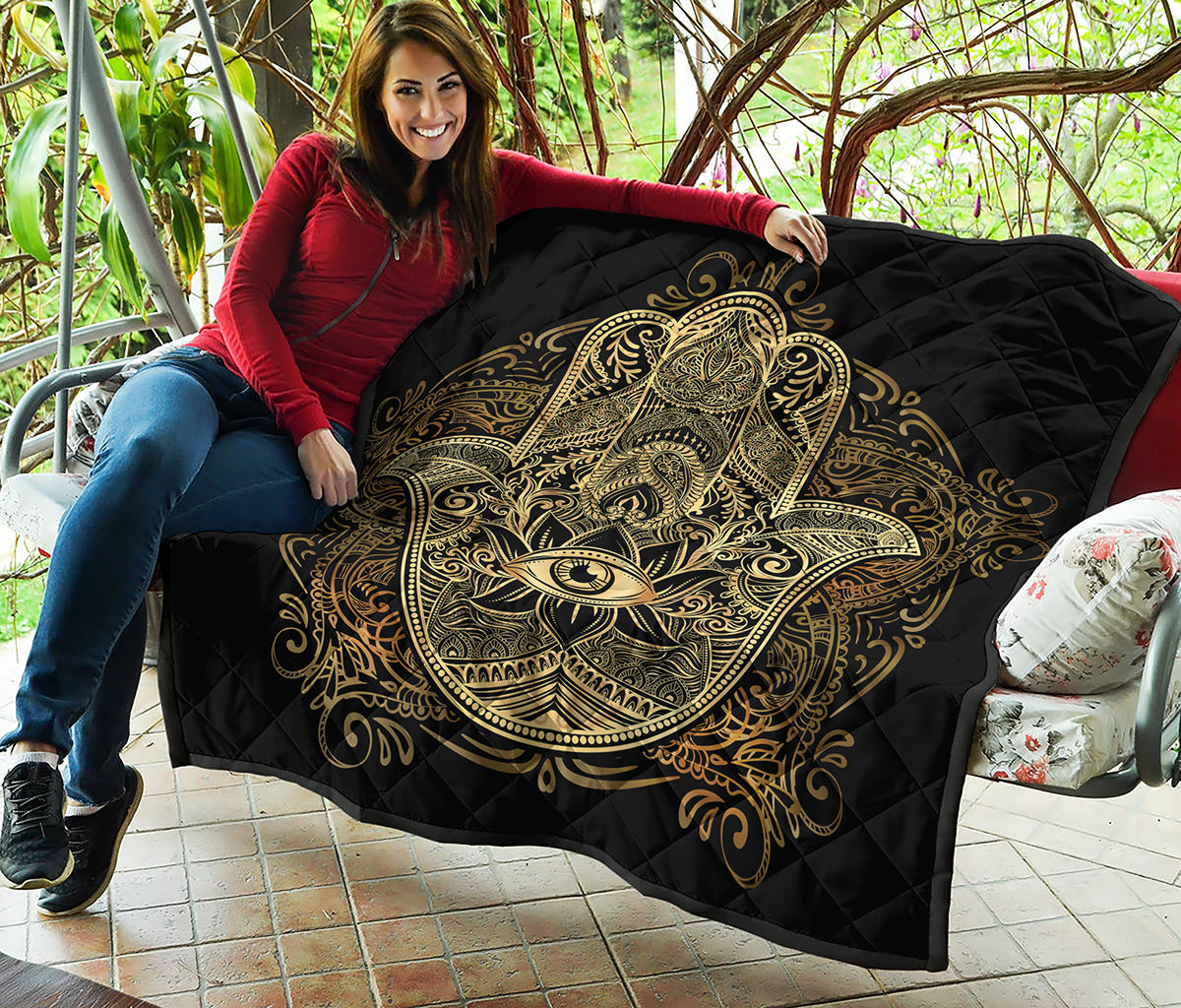 Gold Hamsa Hand Print Quilt