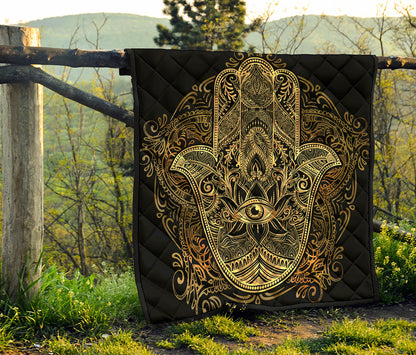 Gold Hamsa Hand Print Quilt