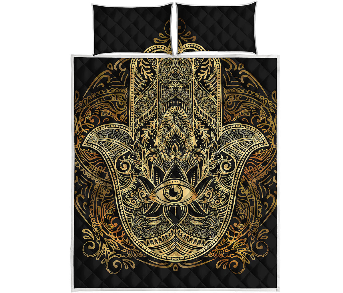 Gold Hamsa Hand Print Quilt Bed Set