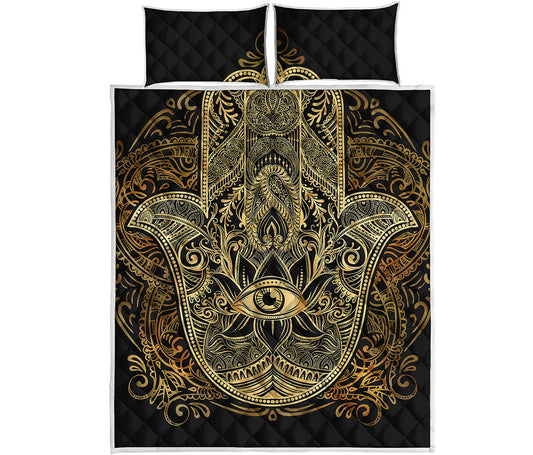Gold Hamsa Hand Print Quilt Bed Set