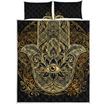 Gold Hamsa Hand Print Quilt Bed Set