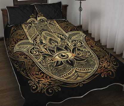 Gold Hamsa Hand Print Quilt Bed Set