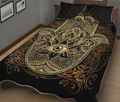 Gold Hamsa Hand Print Quilt Bed Set