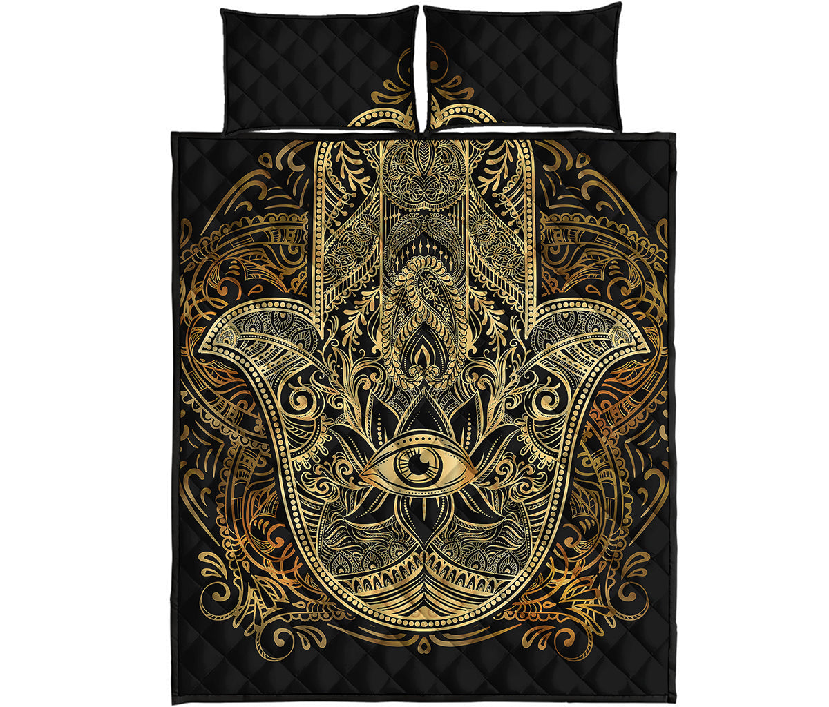 Gold Hamsa Hand Print Quilt Bed Set