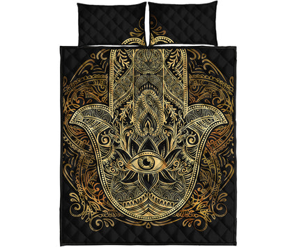 Gold Hamsa Hand Print Quilt Bed Set