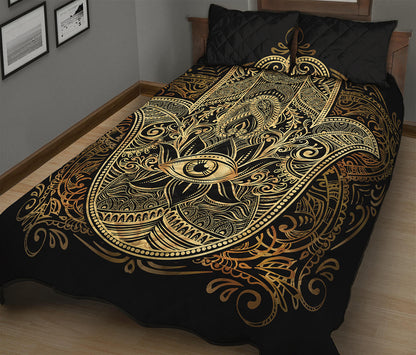 Gold Hamsa Hand Print Quilt Bed Set
