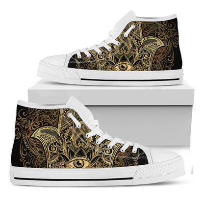 Gold Hamsa Hand Print White High Top Shoes