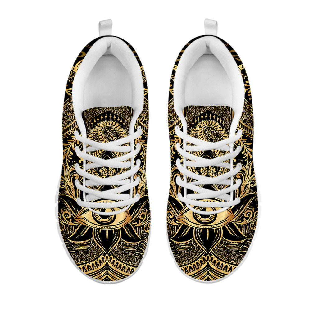 Gold Hamsa Hand Print White Sneakers
