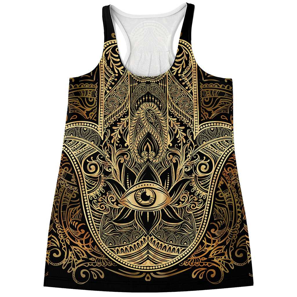 Gold Hamsa Hand Print Women's Racerback Tank Top