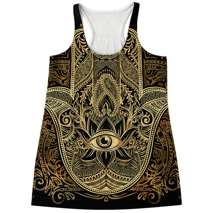 Gold Hamsa Hand Print Women's Racerback Tank Top