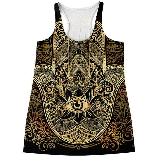 Gold Hamsa Hand Print Women's Racerback Tank Top